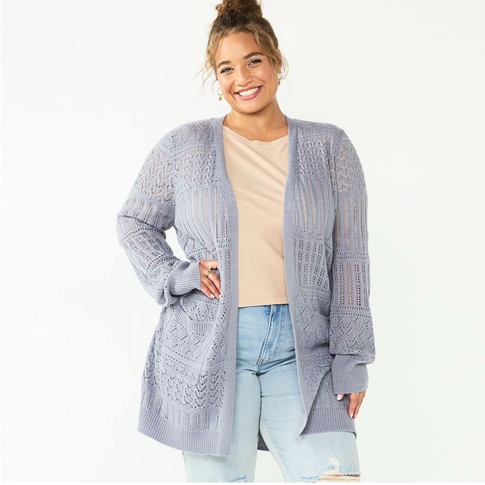 SO Women's Vintage Slate Grey Pointelle Cardigan